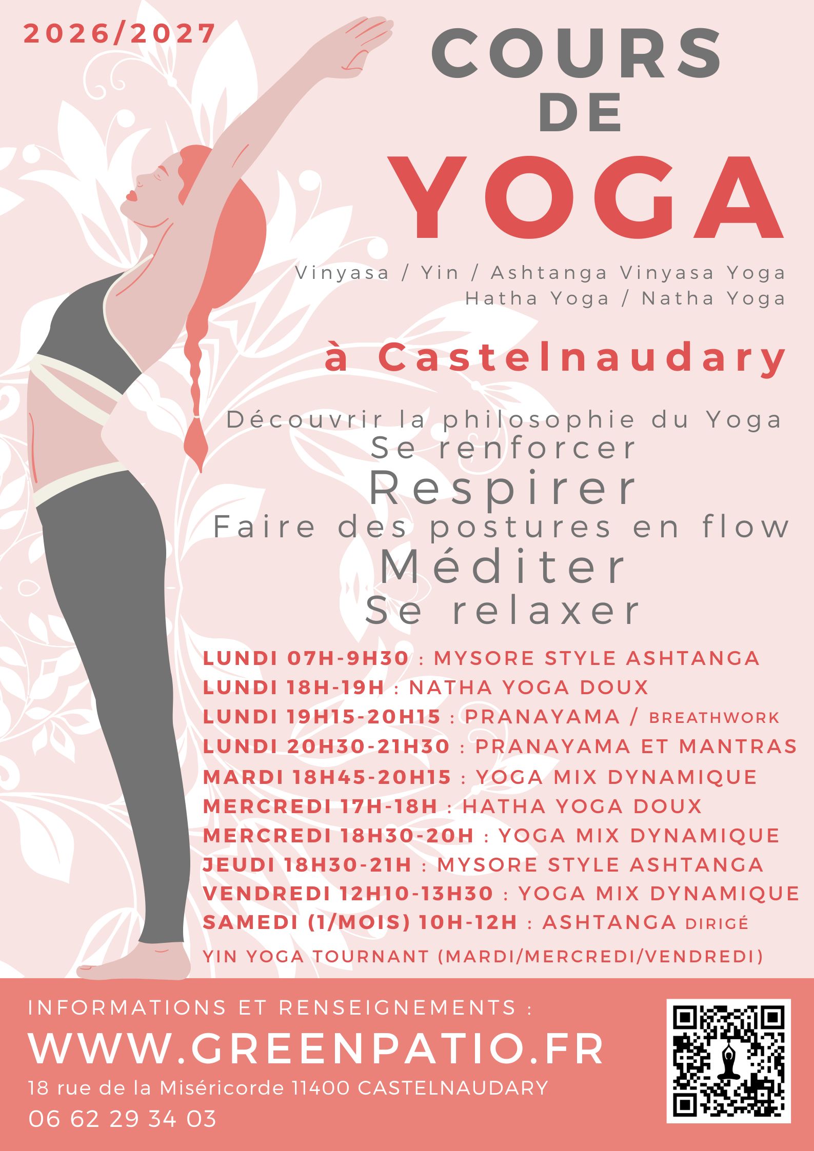 Affiche des cours de yoga 2026/2027 à Castelnaudary